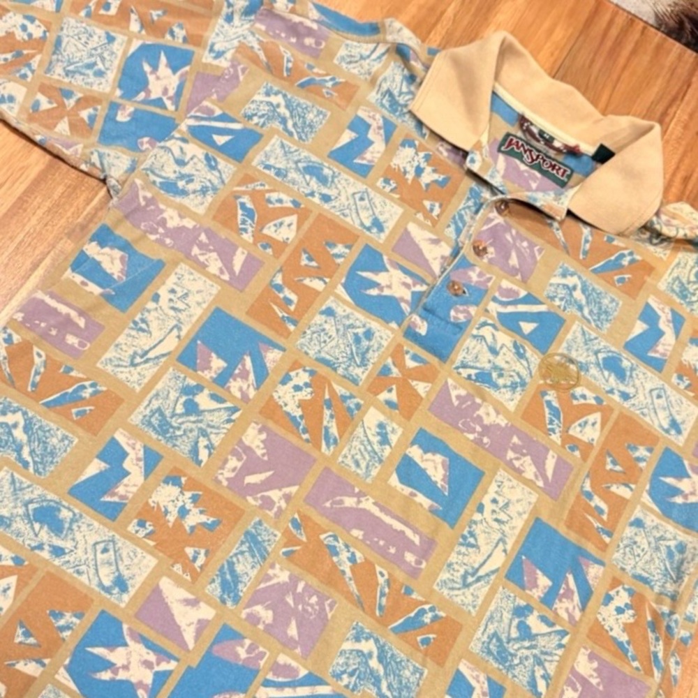 Rare Vintage Jansport All Over Print Polo Shirt 90s Pattern Size M